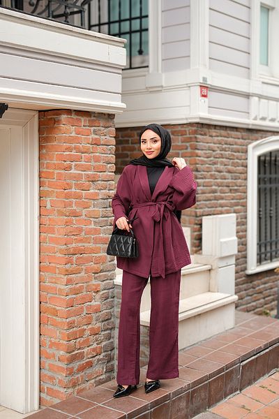 LOCCO Women's Waist Tied Muslin Suit Plum
