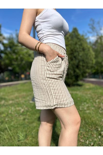 sielta Pantaloni scurți din muselină cu dungi maro 100% bumbac