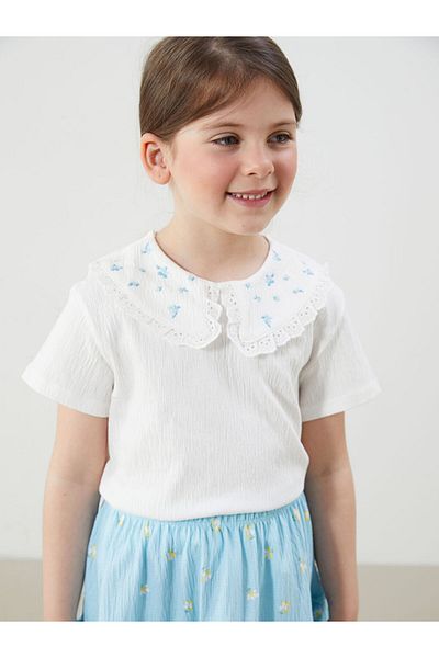 LC Waikiki Ecru Floral Girl's Blouse and Skirt 2-Piece