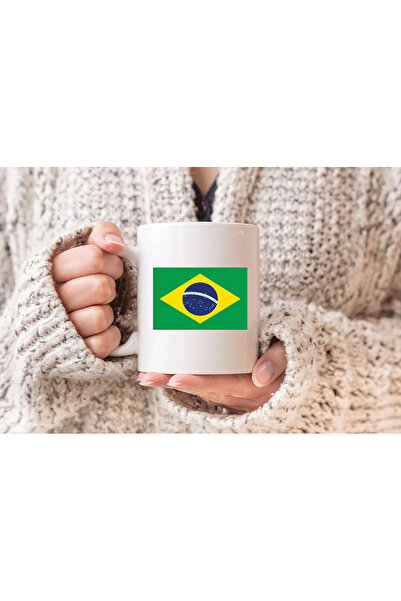 MODA كوب بورسلين هدية مطبوع عليه علم البرازيل