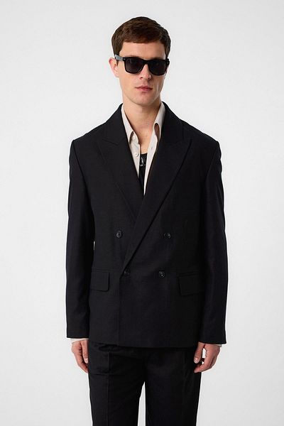 Antioch Black Relax Fit Linen Blended Men's Blazer Jacket