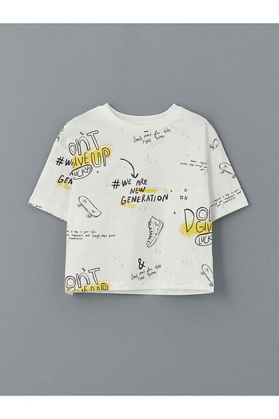 LC Waikiki Ecru Crew Neck Girl's T-Shirt