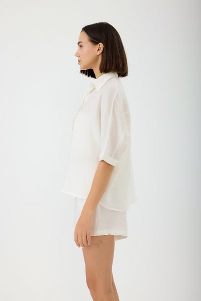 SEVİLEN Bat Sleeve Short Sleeve Modal Shirt