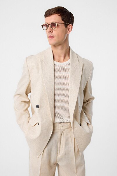 Antioch Ecru Relax Fit Linen Blended Men's Blazer Jacket