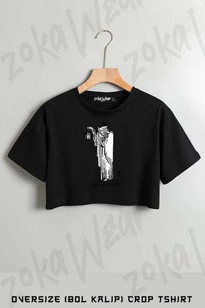 ZOKAWEAR The Hermit Tarot Card Printed Oversize Crop T-Shirt