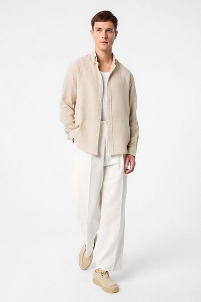 Antioch Beige Linen Blend Collar Buttoned Men's Shirt