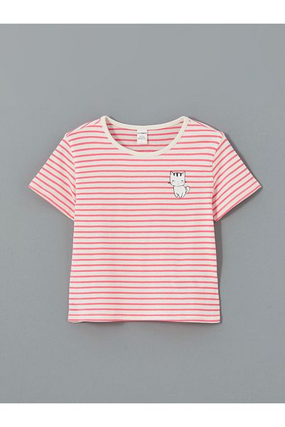 LC Waikiki Νέα σεζόν Crew Neck ριγέ κοριτσίστικο μπλουζάκι - S5GJ66Z1