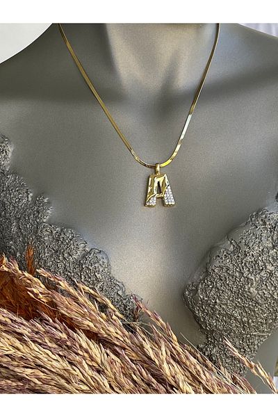 Lucios Letter a Stainless Steel Necklace 40+5 cm