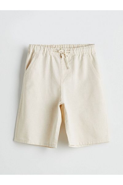 LC Waikiki Ecru Elastic Waist Linen Blend Boy's Shorts