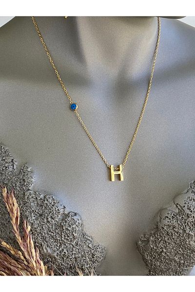 Lucios H Letter Stainless Steel Necklace 40+5 cm