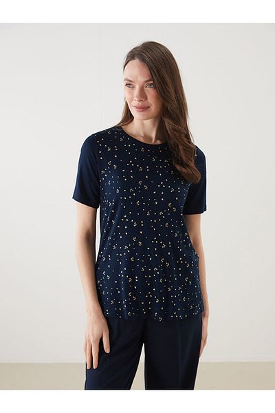 LC Waikiki Grace Navy Blue Crew Neck Patterned Women's T-Shirt