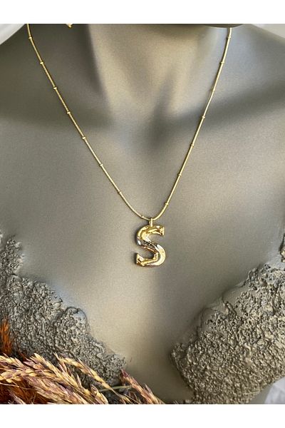 Lucios S Letter Stainless Steel Necklace 40+5 cm