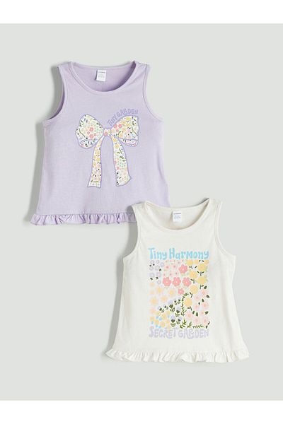 LC Waikiki Ecru Crew Neck Floral Girl's Undershirt Set of 2