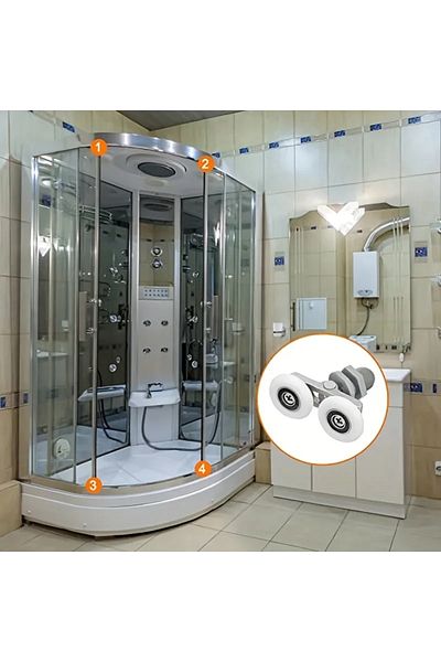 OEM Set of 4 shower door rollers, ABS/Aluminum, 23 mm, Grey/White