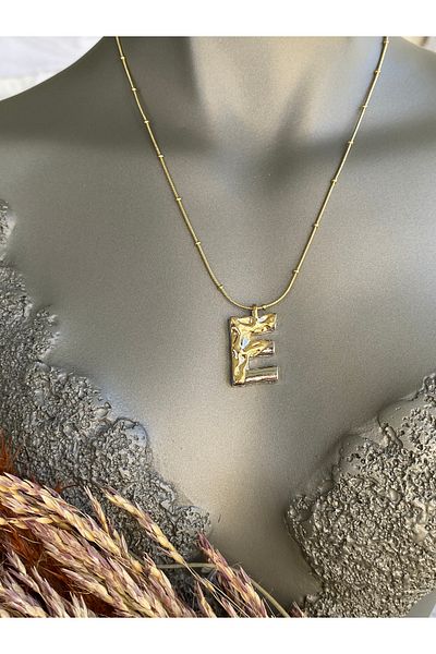 Lucios Letter E Stainless Steel Necklace 40+5 cm