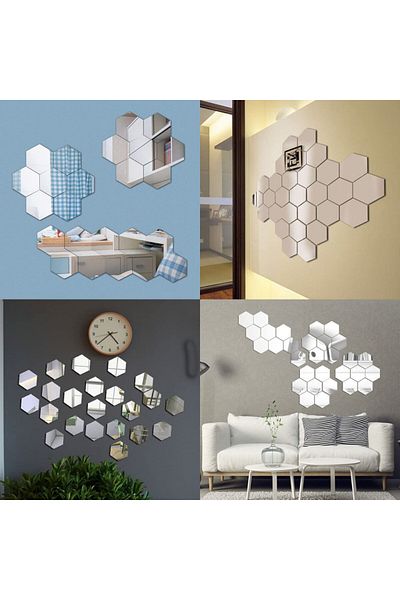 OEM Hexagon Silver Design Mirror Set M Size Silver Decorative Acrylic Mirrors Luxury Home 10 pieces/set