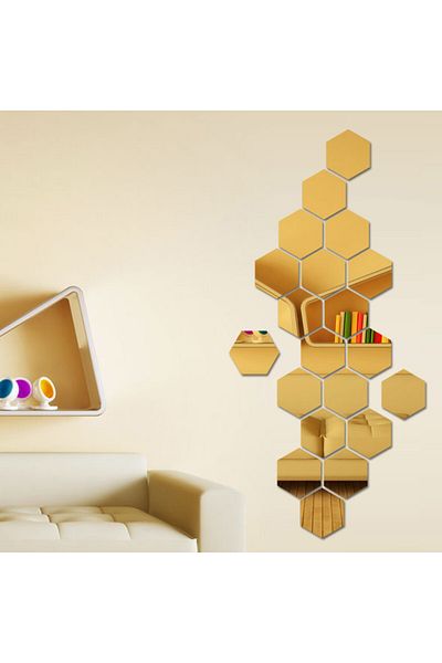 OEM Hexagon Gold Design Mirror Set Decorative Acrylic Crystal Mirrors Diamond Luxury Home 10 pieces/set