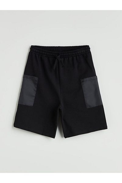 LC Waikiki Black Elastic Waist Girl's Cargo Shorts
