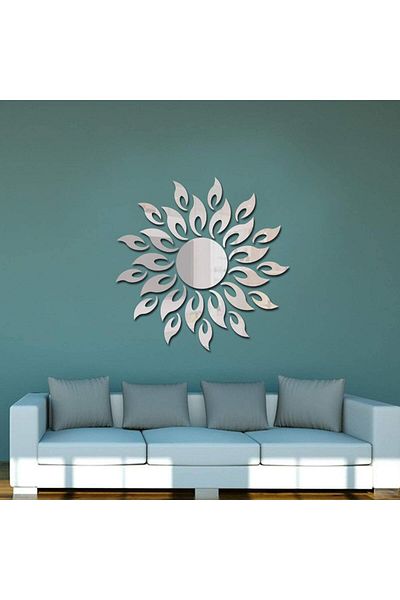 OEM Set de 27 de oglinzi acrilice din PVC, Nierbo®, Soare cu 26 de raze, autoadezive pentru decorarea pereților, 50 x 50