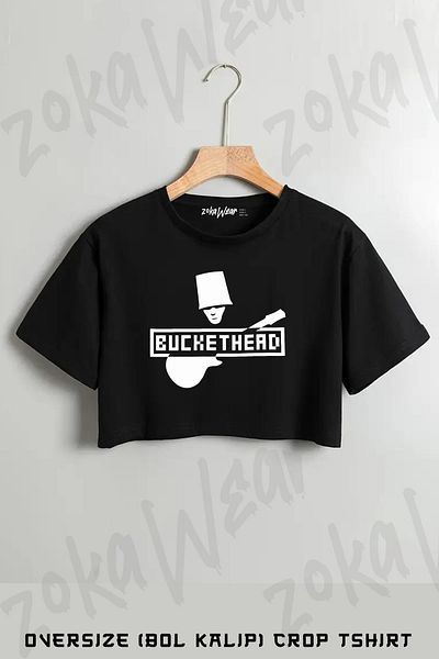 ZOKAWEAR Bucket Headd Printed Oversize Crop T-Shirt