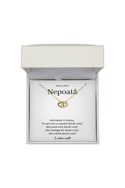 The Jewel Heart Colier Cadou Argint 925 Cu Mesaj De Dragoste Pentru Nepoată, Cutie LED Premium, Placat cu Aur 14K