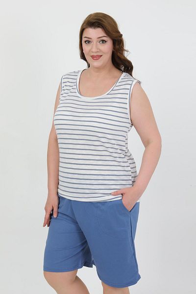 Akbeniz Set de pantaloni scurți din bumbac pieptănat cu bretele groase pentru femei, albastru 202509