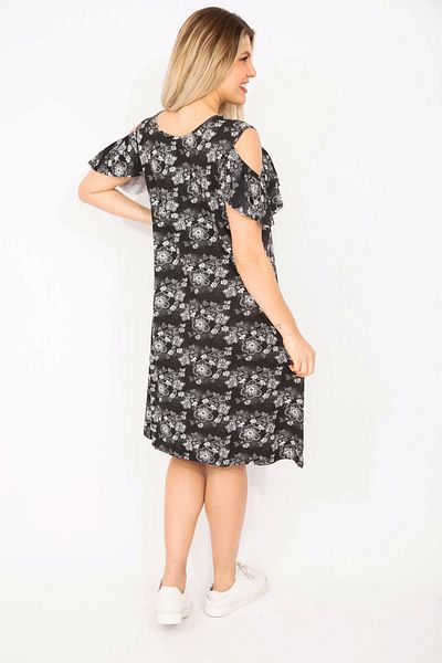 Şans Women's Plus Size Black, Floral Print Off-The-Shoulder Dress 65N38976