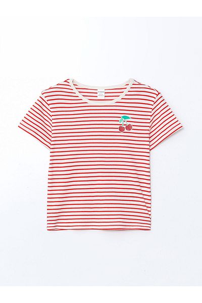 LC Waikiki New Season Crew Neck Striped Girls' T-Shirt - S5Gj66Z1
