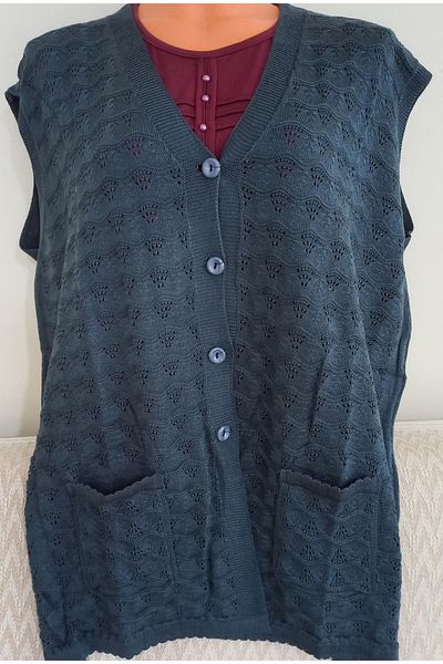 Anne Er Clothing Mother Battal Seasonal Knitwear Vest Button Double Pocket K.Blue