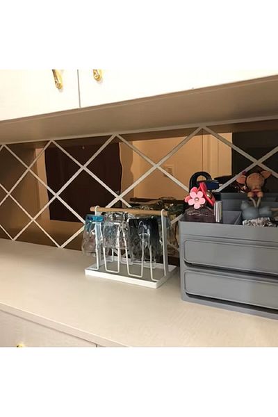 OEM Set de 64 de oglinzi acrilice din PVC, autoadezive pentru decorarea pereților, argintii, 100 x 100 cm, Premium, RIF