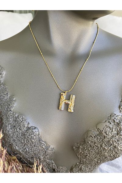 Lucios H Letter Stainless Steel Necklace 40+5 cm