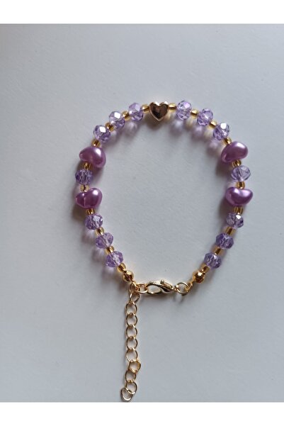Nuvole Bianche Accessory Lila Sarı Barok Incili Kalpli Kristal Boncuk Bileklik