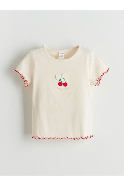 LC Waikiki New Season Crew Neck Embroidered Girl's T-Shirt - S5Jg03Z1