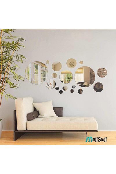 OEM Set de 31 de oglinzi decorative rotunde, acrilice, argintii, MaffStuff