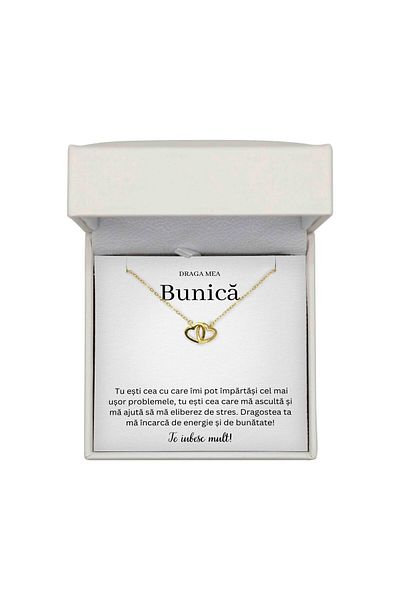The Jewel Heart Colier Cu Mesaj Pentru Bunică – Argint 925 Placat cu Aur, Cadou Inimă În Cutie Premium Cu LED