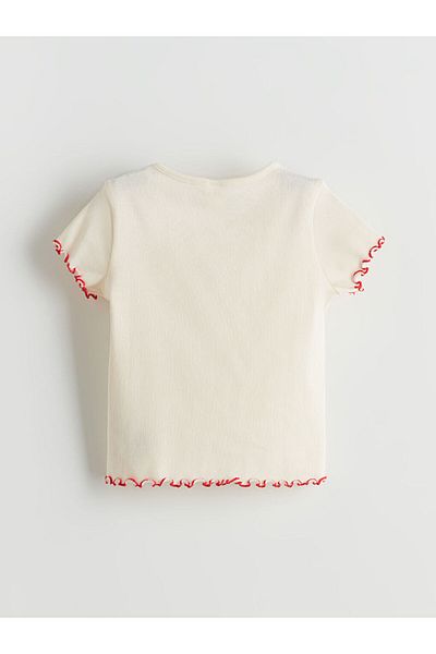LC Waikiki New Season Crew Neck Embroidered Girl's T-Shirt - S5Jg03Z1