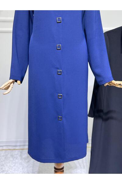 ModaMinar Women's Plus Size Thin Crepe Fabric Snap Fastener Long Shirt Collar Tunic