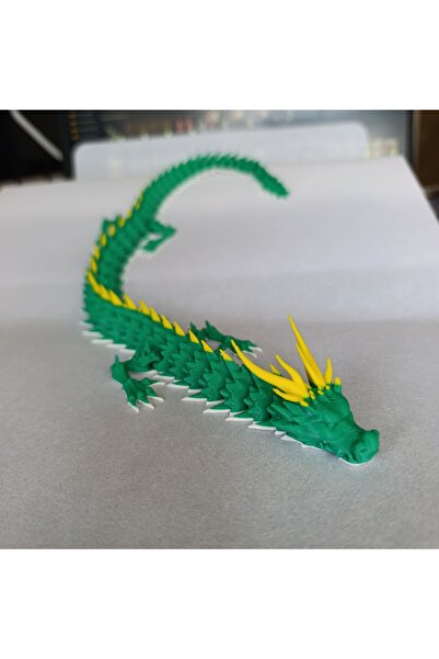 Mey3DDesign Flexi Ejderha Figür Oyuncak, 41 cm Tamamen Hareketli Gövde, 3 Renkli (Yeşil-Sarı-Beyaz)