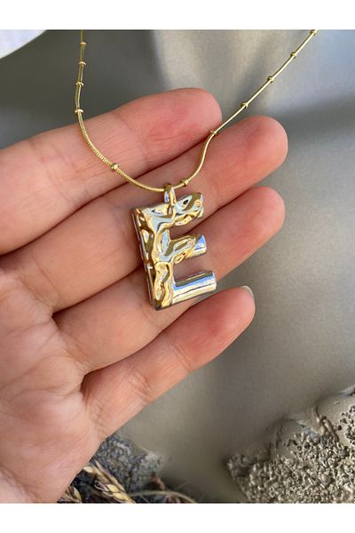 Lucios Letter E Stainless Steel Necklace 40+5 cm