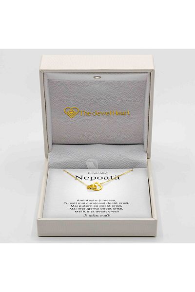 The Jewel Heart Colier Cadou Argint 925 Cu Mesaj De Dragoste Pentru Nepoată, Cutie LED Premium, Placat cu Aur 14K