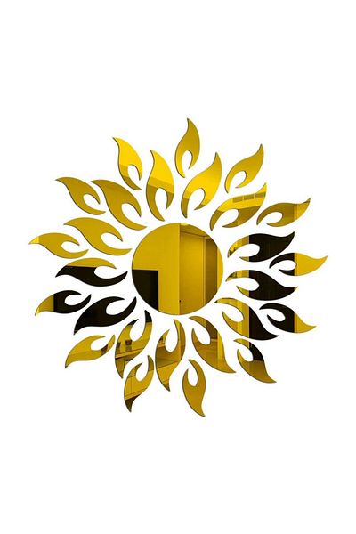 OEM Set de 27 de oglinzi decorative acrilice autoadezive, model cu raze solare aurii, dimensiune 50 cm