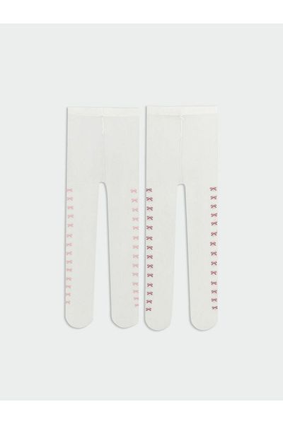 LC Waikiki Ecru Basic Baby Girl Pantyhose 2 Pack