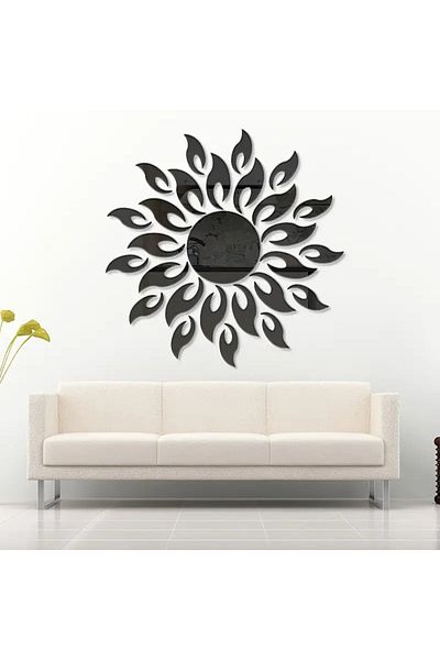 OEM Set de 27 de oglinzi acrilice din PVC, autoadezive pentru decorarea pereților, soare cu 26 de raze, negru