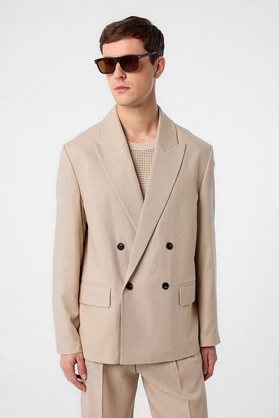 Antioch Beige Relax Fit Linen Blended Men's Blazer Jacket