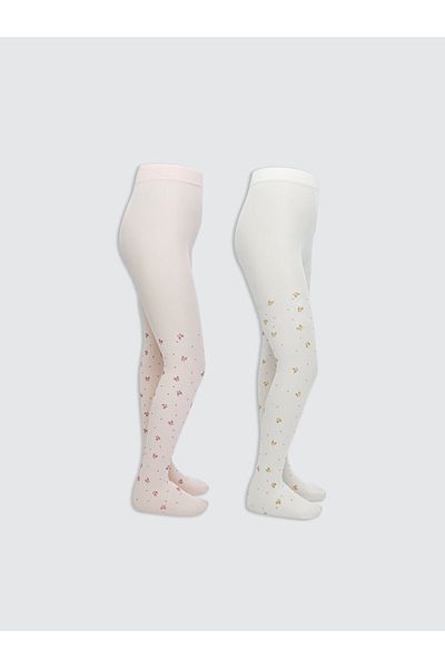 LC Waikiki Pink Bow Patterned Girl's Thin Pantyhose 2-Piece