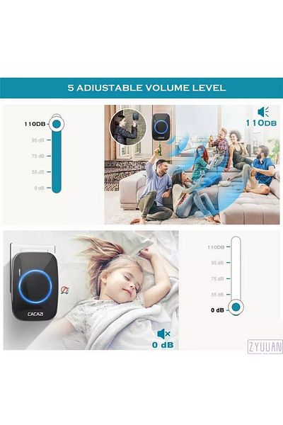 OEM Sonerie wireless, Plug and Play, cu buton impermeabil, 1 x Receptor, 5 niveluri de volum, Negru