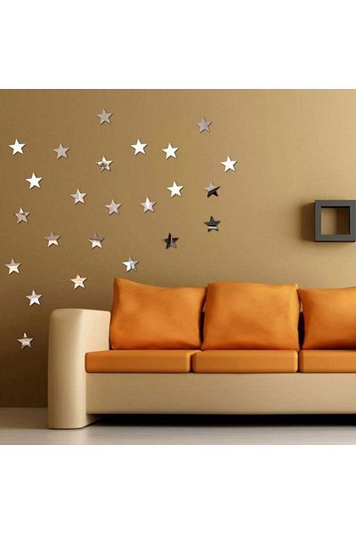 OEM Set de 100 de oglinzi acrilice autoadezive, model STAR, 4x4 cm, argintii - Ideale pentru decorarea pereților,