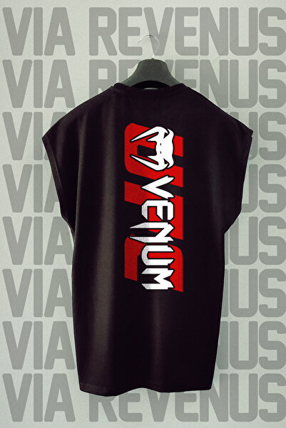 Vordevia Tricou sport cu mâneci zero cu decolteu cu imprimeu pe spate