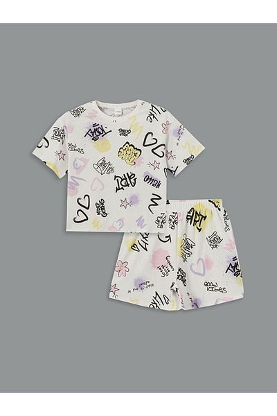 LC Waikiki New Season Crew Neck Girls' Shorts Pajama Set - S5Cf92Z4
