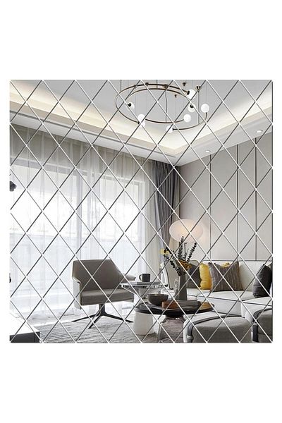 OEM Set de 58 de oglinzi acrilice autoadezive, model romb, 100x100 cm, argintii